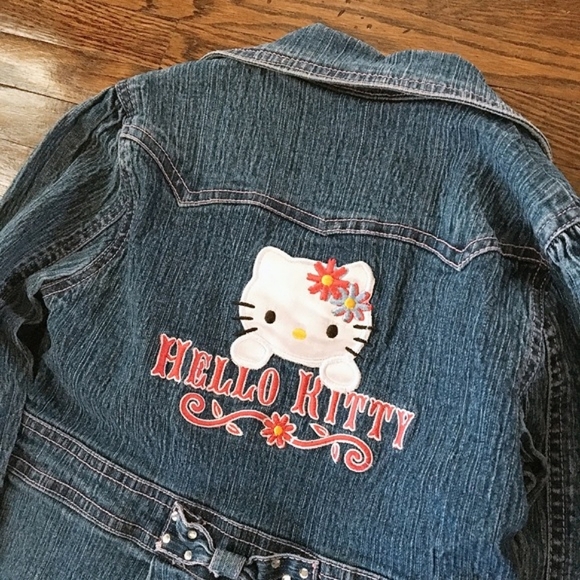 Hello Kitty Sanrio Design Girly Bows Denim Girls Size 6 Jean Stretch Jacket - Picture 1 of 6